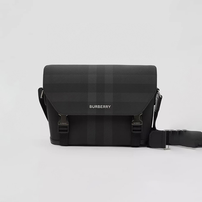 burberry check bio based coated canvas messenger bag